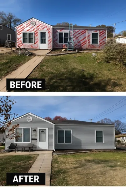 Exterior siding before and after — Topeka home