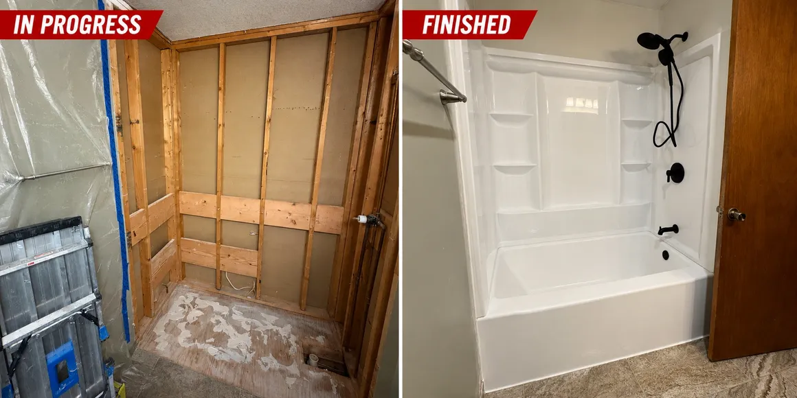 Bathroom remodel before and after by Elite Home Services Topeka